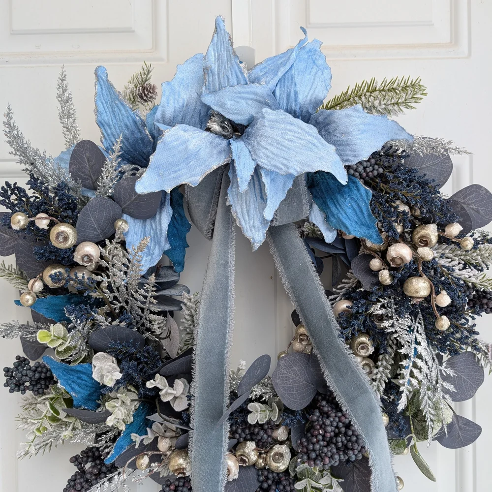 Elegant Blue and Silver Holiday Wreath
